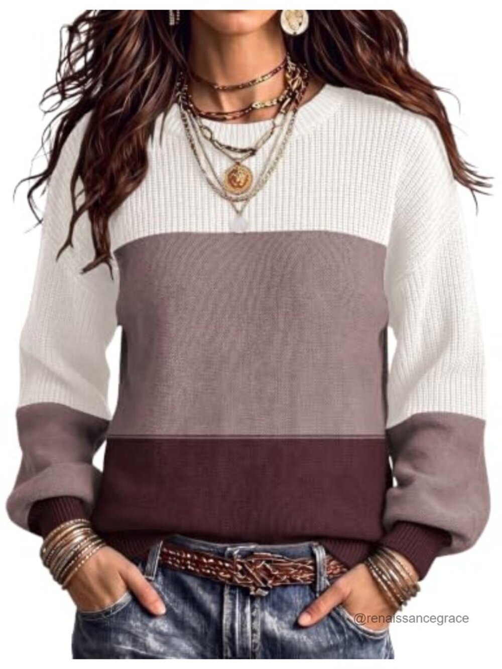 Women's Cotton Chunky Knit Crew Neck Pullover Sweater Loose Fit